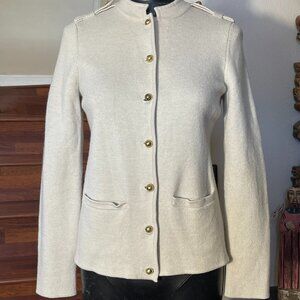 Talbots Medium Cream Sweater Cardigan Pure Merino Wool Gold Buttons Pockets